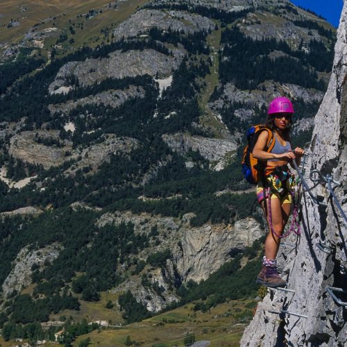 via ferrata, mountain, climbing, climb, mountaineering, mountaineer, nature, rock, exposed, alpine, hiking, maurienne, france, woman, vertige